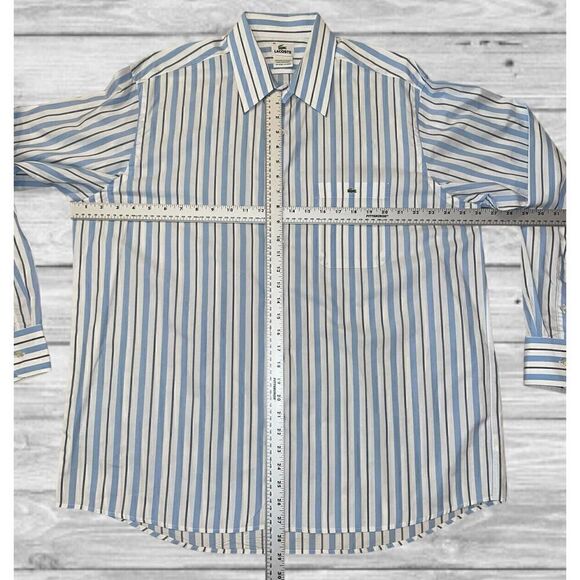 Lacoste Men's Size 46 Blue & White Striped Alligator Logo L/S Button Down Shirt - Picture 4 of 6